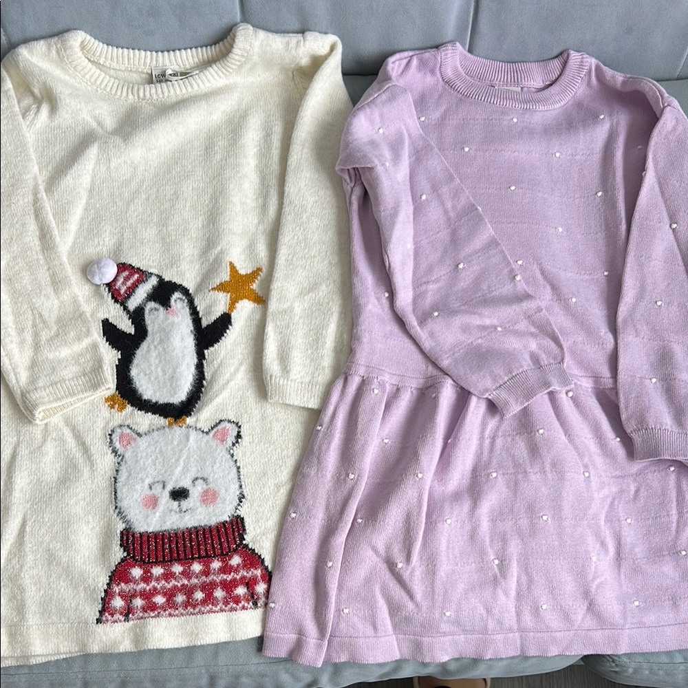 Kids' Cream and Purple Sweater Dresses